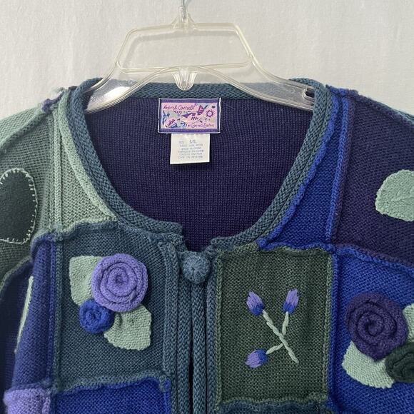 VTG April Cornell Cardigan Sweater Womens M / L Wool Knit Patchwork Embroidered - Picture 2 of 12